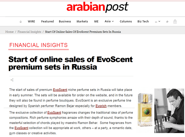 Inicio de las ventas en línea de los sets premium EvoScent en Rusia